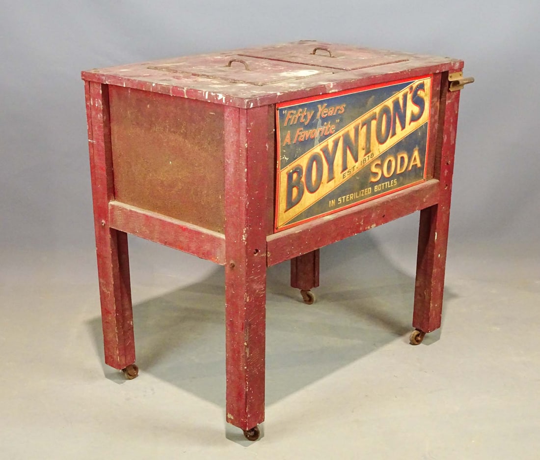 Boynton's Soda Advertising Cooler: Early Boynton's Soda advertising cooler. 32" x 21 1/2" x 32".