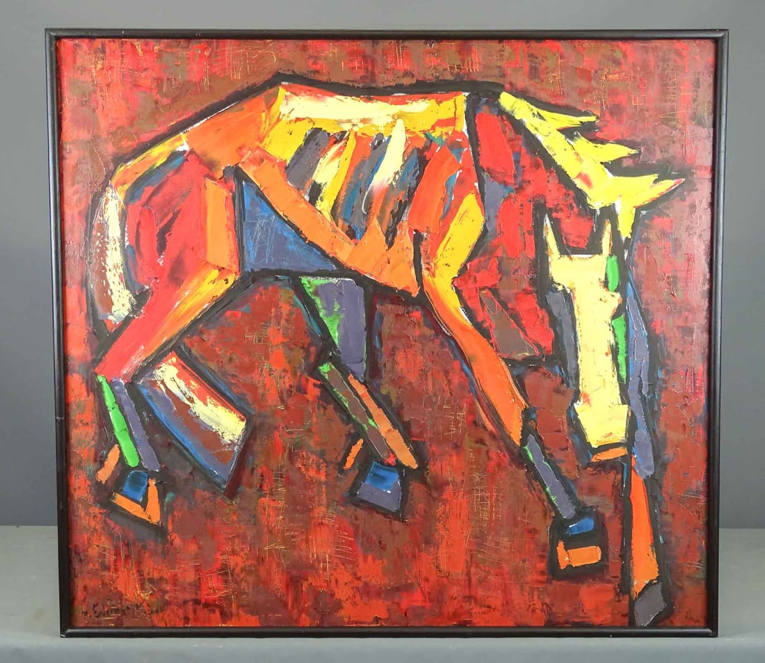 Erdenebayar Monkor (20th / 21st Century): Erdnebayar Monkor (20th / 21st Century), Mongolia, 2005, oil on canvas. 39 1/2" x 43 1/2", overall 41" x 44 1/2".