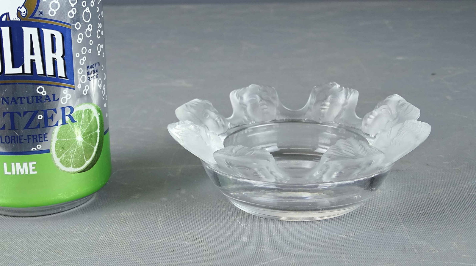 Lalique Glass Bowl: Lalique glass Cherub bowl. 4 1/2" D.. Signed.