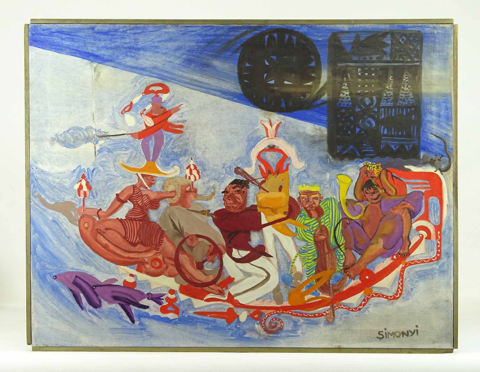 Emo Simonyi (Hungarian, b. 1943): Modern painting on canvas. Signed lower right. 26" x 34". Overall 27" x 35".