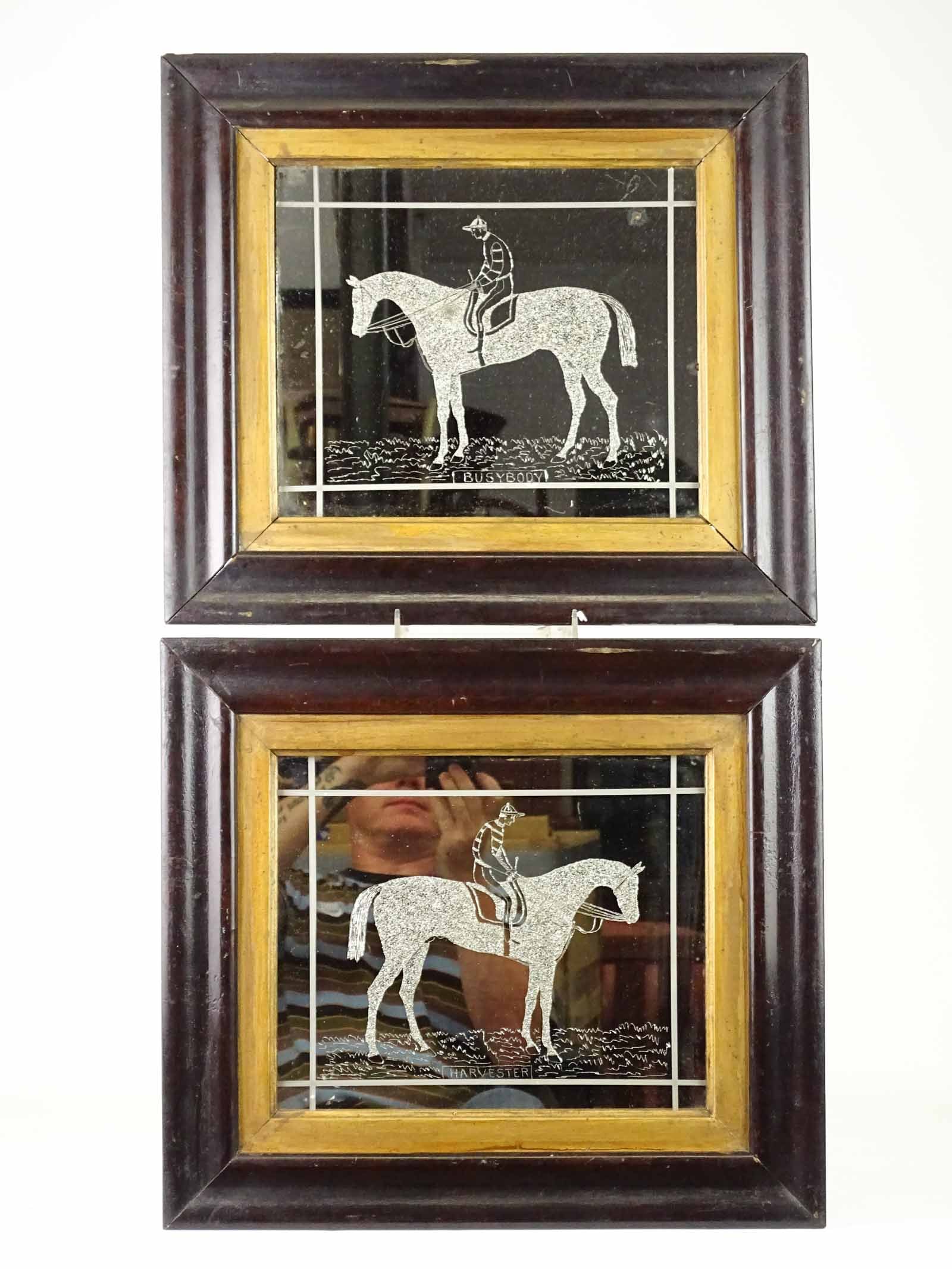 Equestrian Mirrors: Two equestrian mirrors. Overall 16" x 17 1/2".