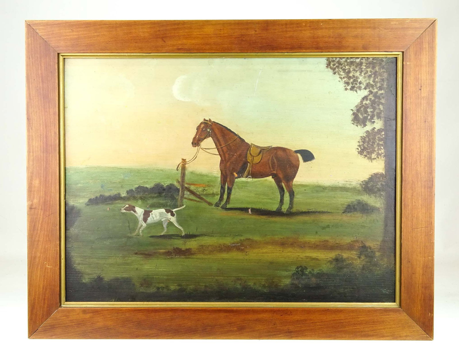 Primitive Painting of a Horse: Primitive painting of a horse. Oil on panel. 15" x 20", overall 19" x 24".