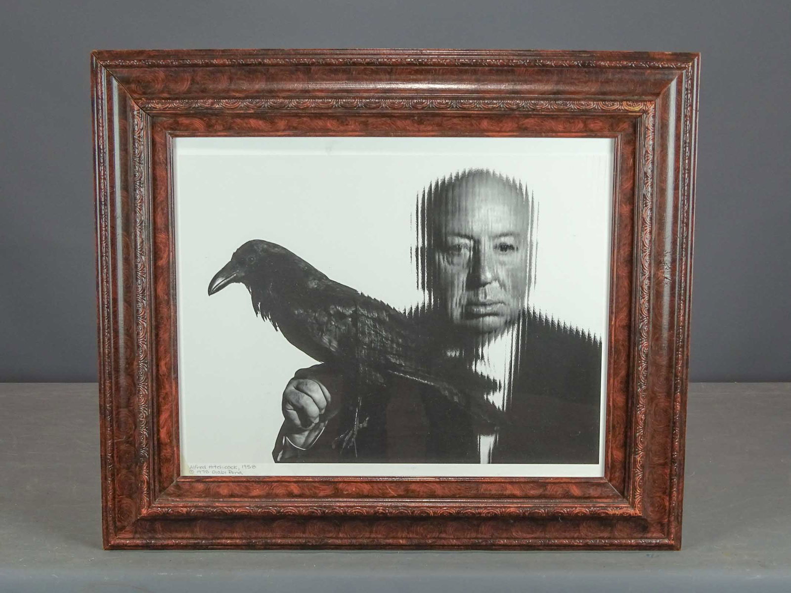Gabi Rona Photo Print: Gabi Rona photo print of Alfred Hitchcock. Marked LLC "Alfred Hitchcock 1958 / 1978 Gabi Rona". Sight 15 1/2" x 19 1/2", overall 23" x 27".