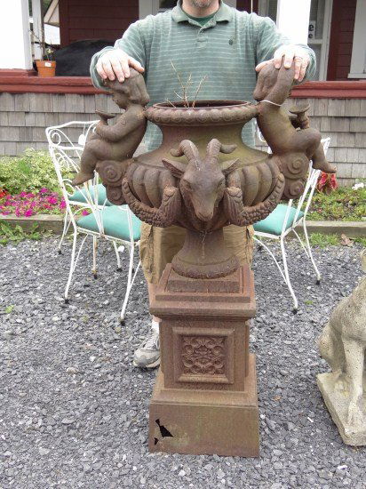 Cast Iron Urn: Fancy two part cast iron urn. 47 1/2" Ht.