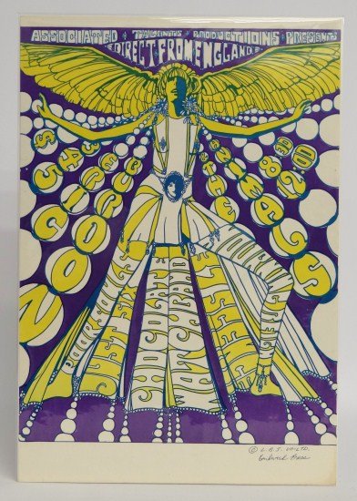 Rock Concert Poster: C. 1966 Chocolate Watchband, Eric Burdon & The Animals and other bands. Copyright Blindweed press. 13 3/4" x 20".