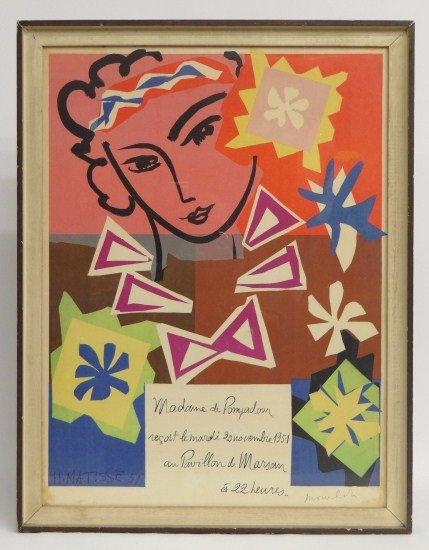 Matisse Madame de Pompadour Poster: Matisse Madame de Pompadour poster signed in plate "Mourlot". Sight 30" x 22 1/4".