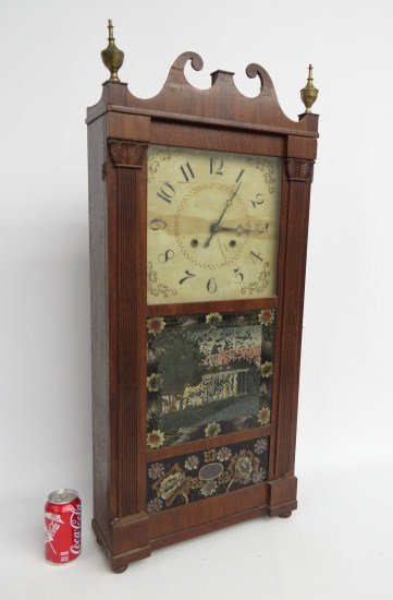 19th c. Thompson Ct. Clock: 19th c. Ct. (Thompson) mantle clock with broken arch pediment. 16 1/2" W 36 1/2" Ht.