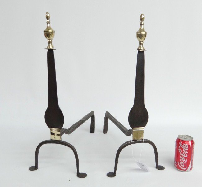 Andirons: Pair 20th c. knife blade urn top andirons. 21" Ht.