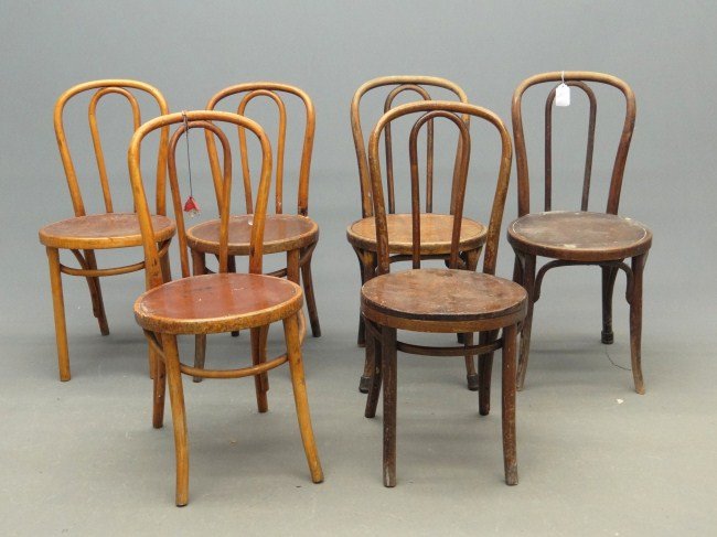 Thonet Bentwood Chairs: Set of six labeled Thonet bentwood chairs. 18" Seat Ht. 34" Overall Ht.