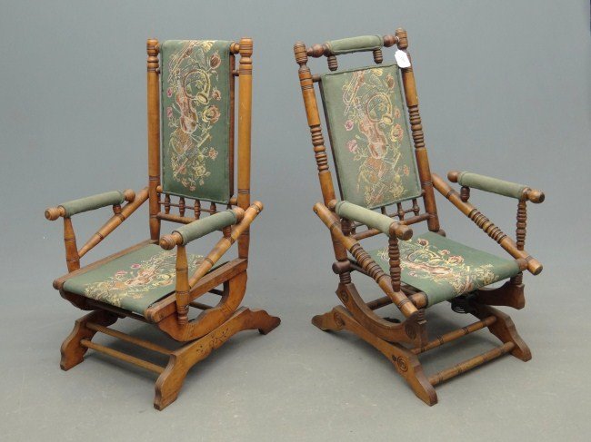 Victorian Platform Rocking Chairs: Pair Victorian platform rockers.