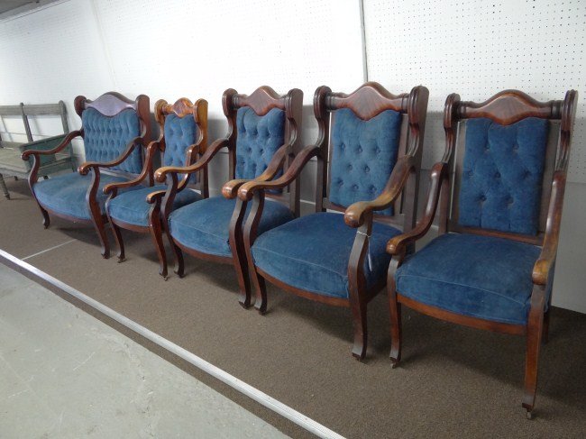 Parlor Set: Five piece Victorian parlor set including four chairs and settee.