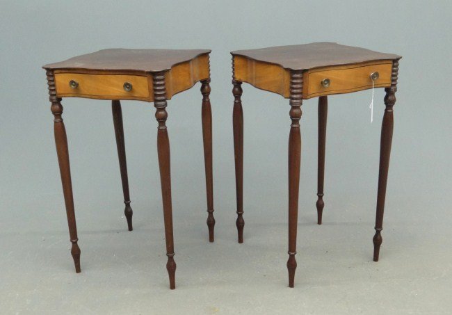 Federal Style Tables: Pair Federal style single drawer shaped top tables. 28 1/2" Ht.