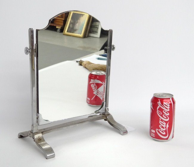 Dresser Mirror: Vintage chrome dresser mirror. 14" Ht.