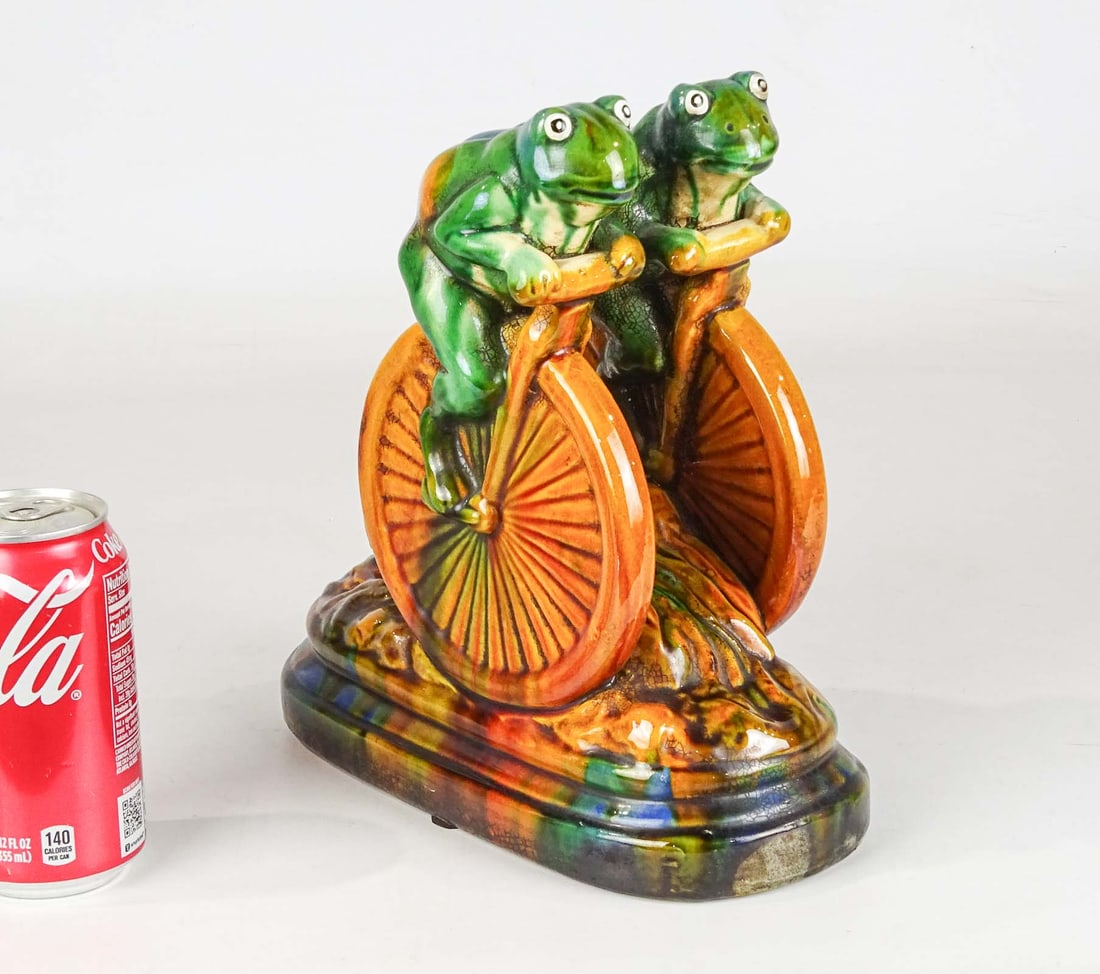 Ceramic Frogs on High Wheel Bicycles Sculpture (1 of 6)