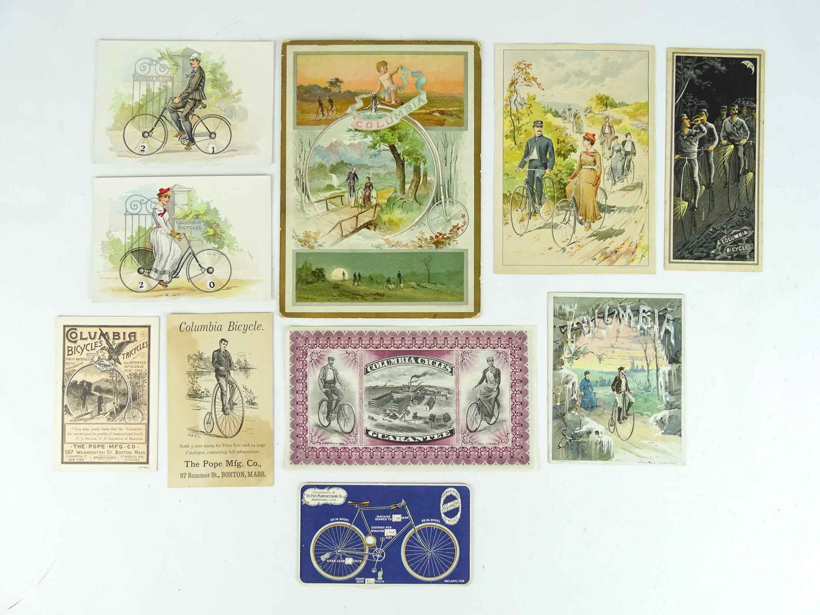 Columbia Ephemera Lot: Lot (10) pieces of Columbia ephemera. Good condition. Ed Berry Collection.
