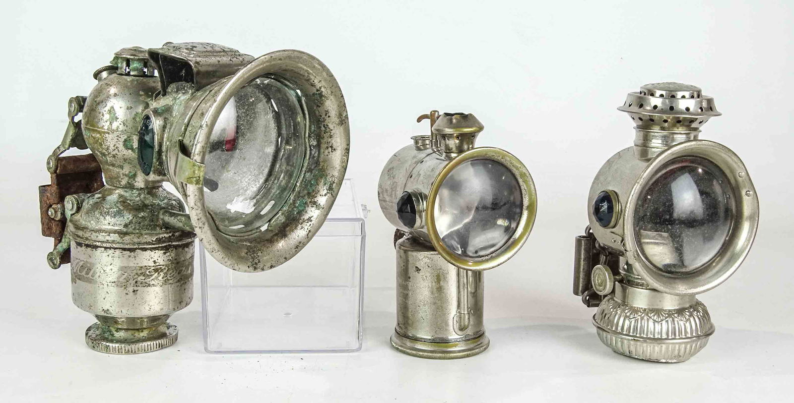 Bicycle Lamp Lot: Lot (3) bicycle lamps including Miller (8" Ht.), The Everlit (5 1/2" Ht.), The Sanford & Pollow Co. (5" Ht.). Fair-good condition. Ed & Marion Gerling Collection.