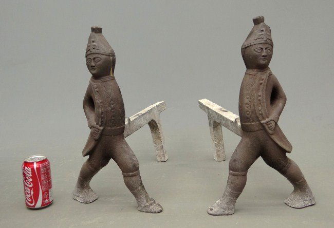 Pair Hessian Andirons: Pair 19th c. Hessian andirons. 17" Ht.