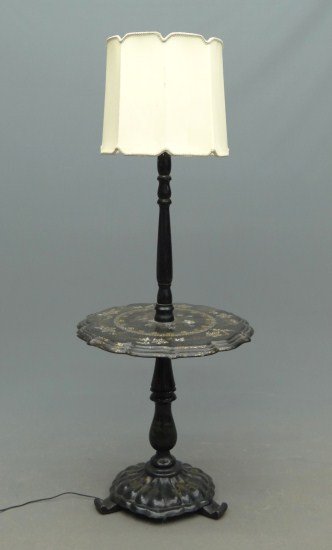 Papier Mache Lamp Table: 19th c. papier mache stand converted to lamp table. 62" Overall Ht.