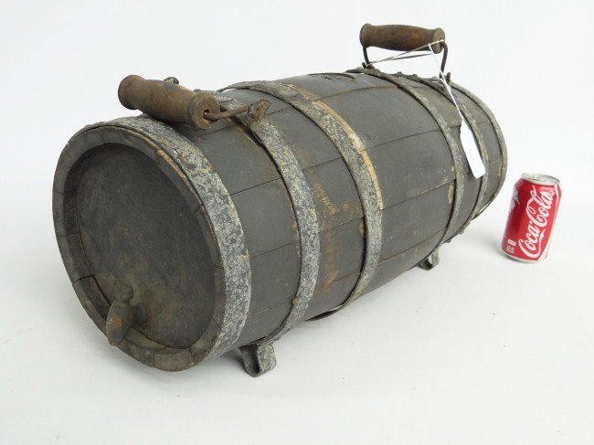 19th c. Staved Cask: 19th c. staved water cask. 22" Length.