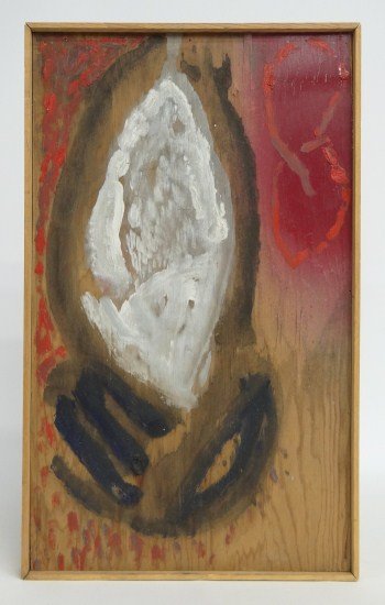 Artwork William McGee: Painting oil on board abstract by William McGee (William Douglas McGee 1925-1999). Sight 20" x 12". Unsigned.