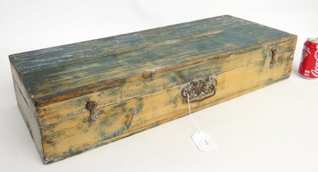19th c. Box: 19th c. box in old worn blue paint. 30" W.