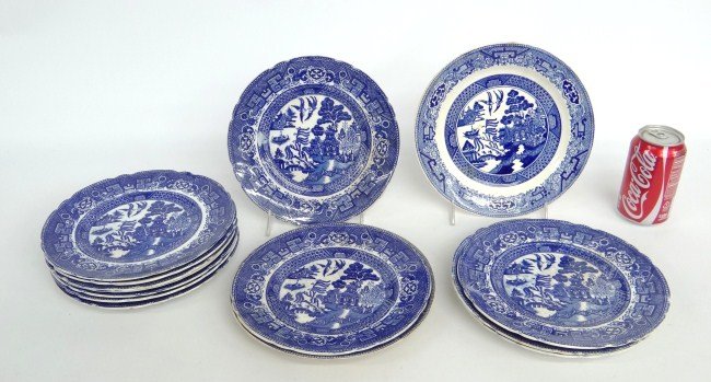 Flow Blue Plates: Lot 14 19th c. flow blue plates, imperfections.
