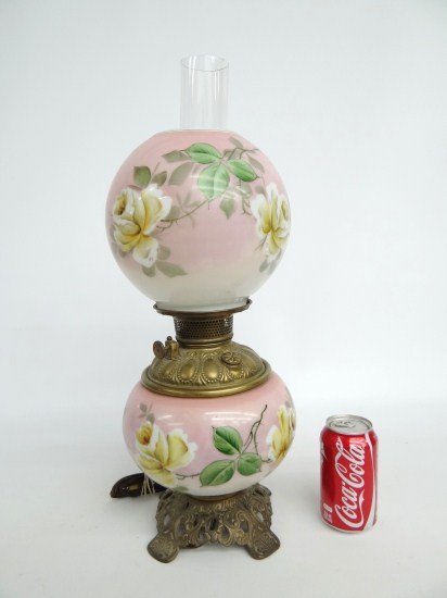 Lamp Lot: Lot two early lamps including Gone With The Wind lamp and hand painted example.