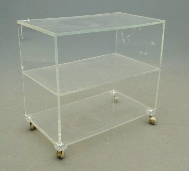 Lucite Cart: Lucite rolling cart. 28" W 16" D 26" Ht.