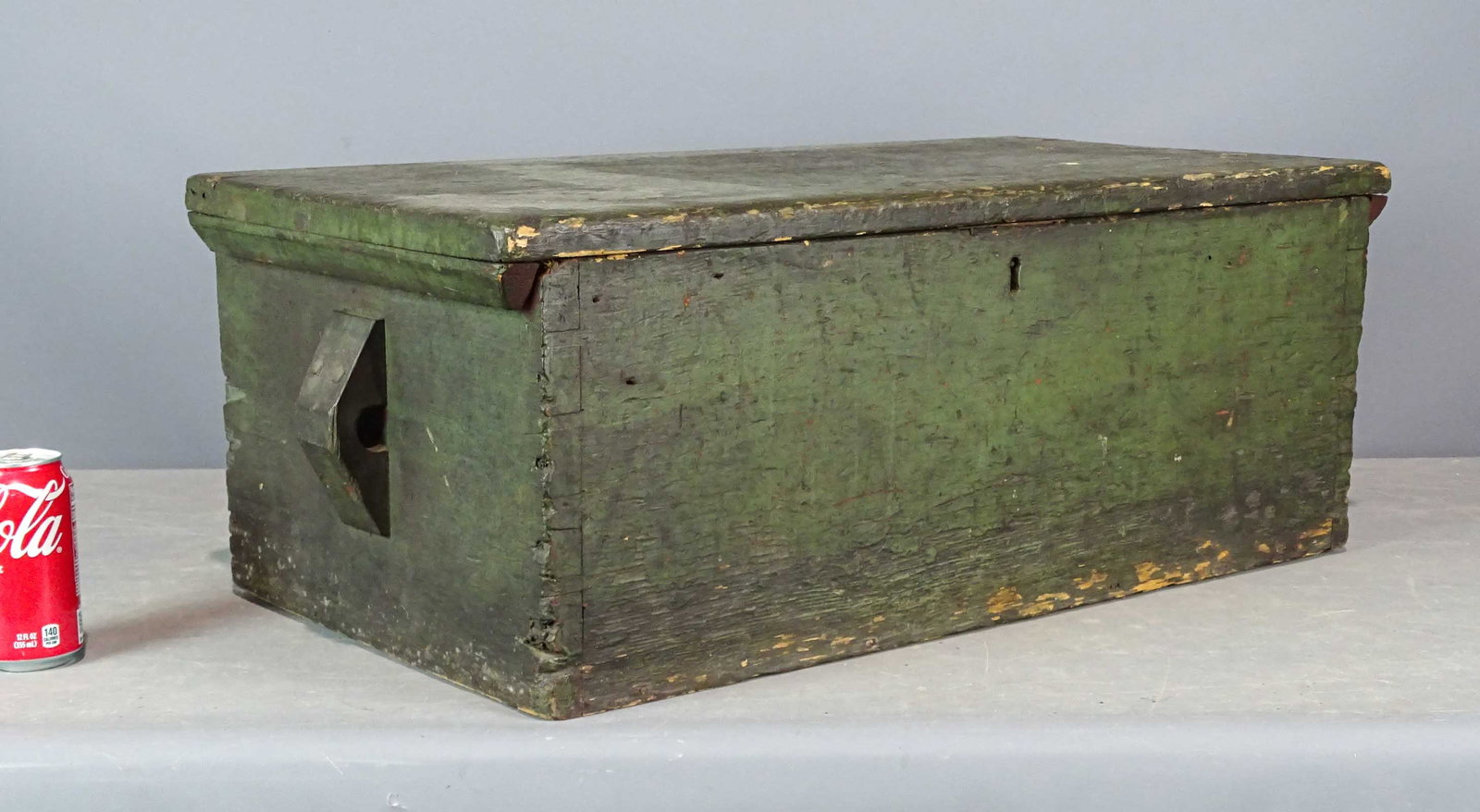 19th c. Sea Trunk: 19th c. sea trunk in original green paint. Paperwork with it claims it belonged to Capt. Frederick A. Weld, Commander of the whaling ship Italy out of Greenport N.Y., first American to whale in the Oc