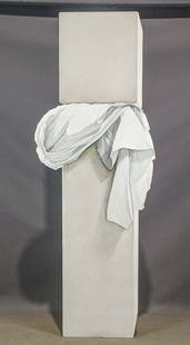 Shozo Nagano (b. 1928): Shozo Nagano (b. 1928), "Draped Monolith", wooden and painted sculpture. 80" Ht., 29" W..