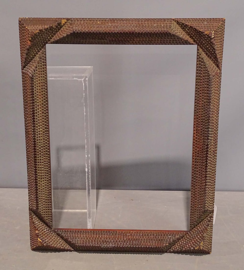 Tramp Art Frame: Early tramp art frame. Rabbet size 15 1/2" x 20", overall 20" x 24 1/2".