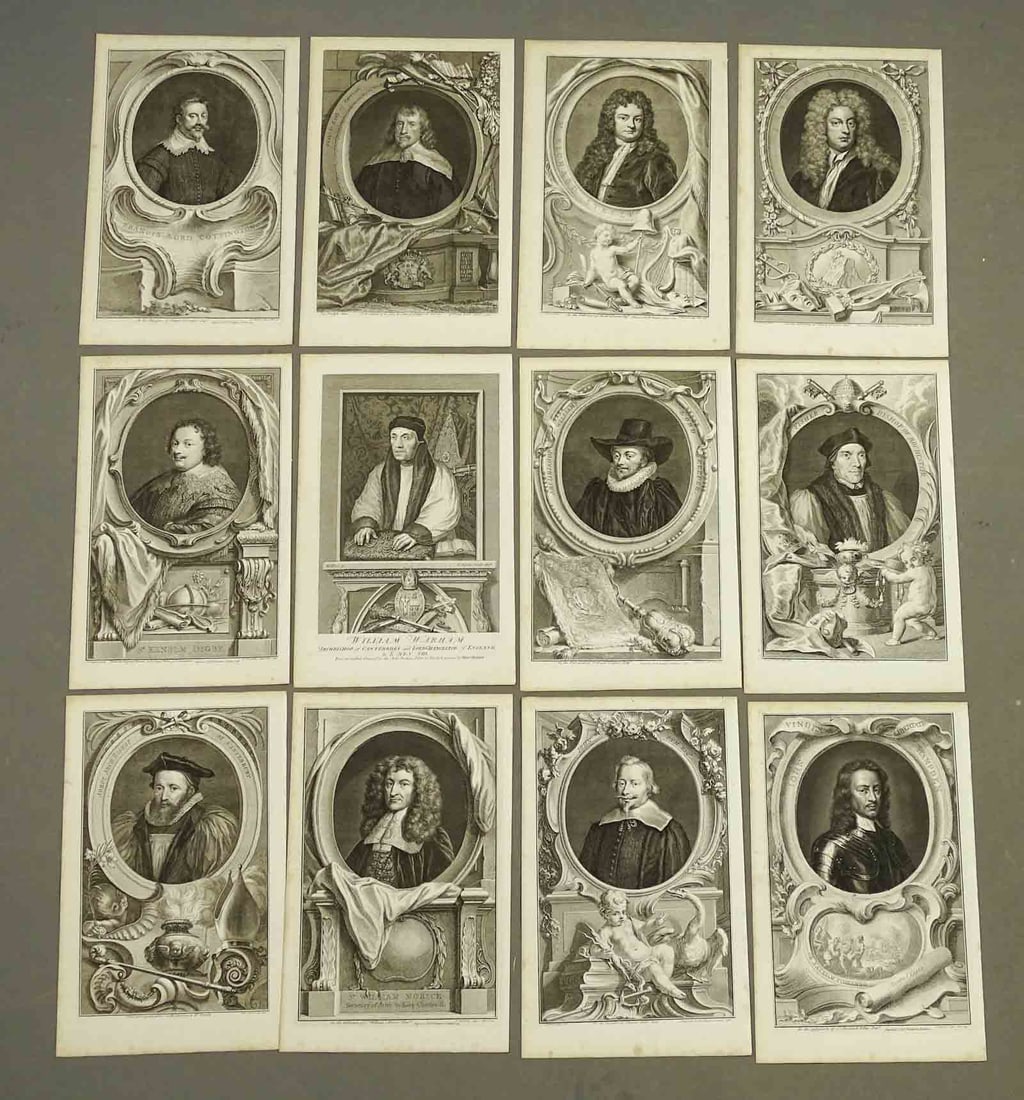 Set of Antique Prints of British Worthies (12) (1 of 8)