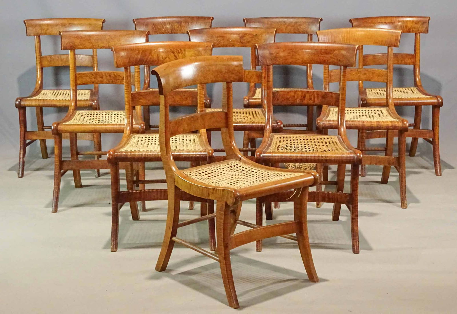 Set of (10) 19th c. Tiger Maple Chairs (1 of 6)