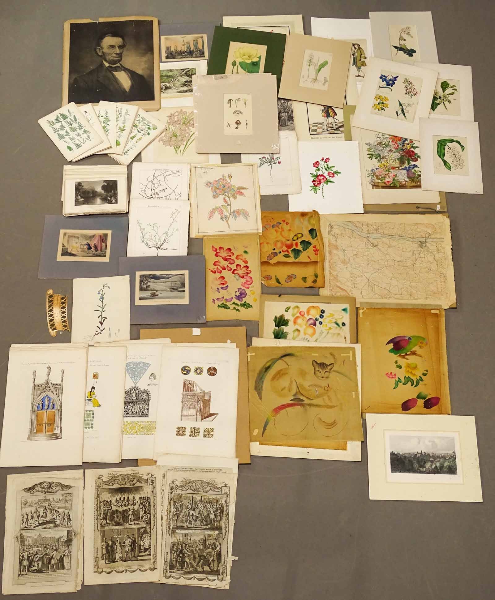 Print Lot: Lot of loose floral and misc. prints, some originals. Barbara Packer Collection.