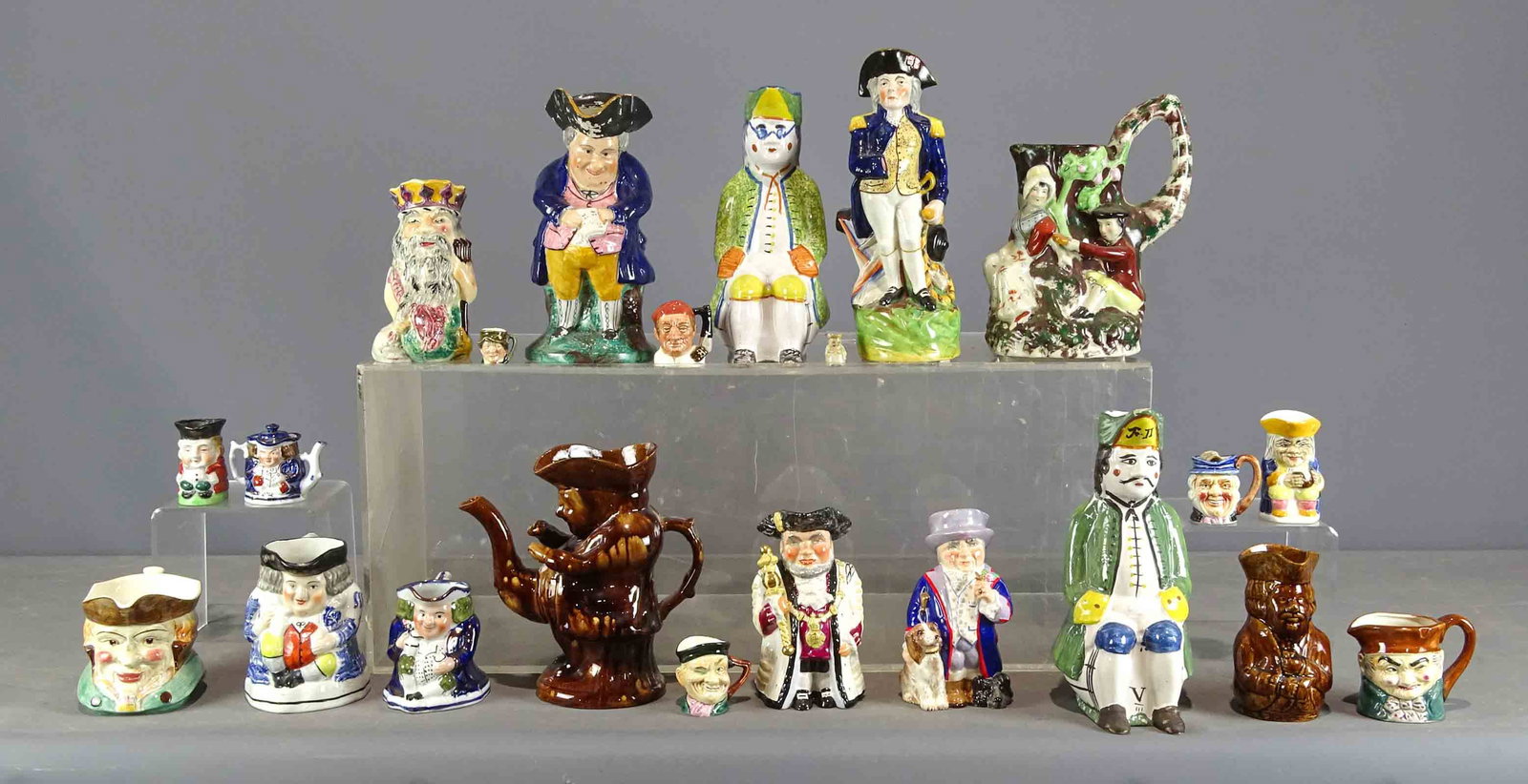 Toby Jugs: Collection of over (20) Toby jugs. Tallest 12" Ht.. Imperfections. Barbara Packer Collection.