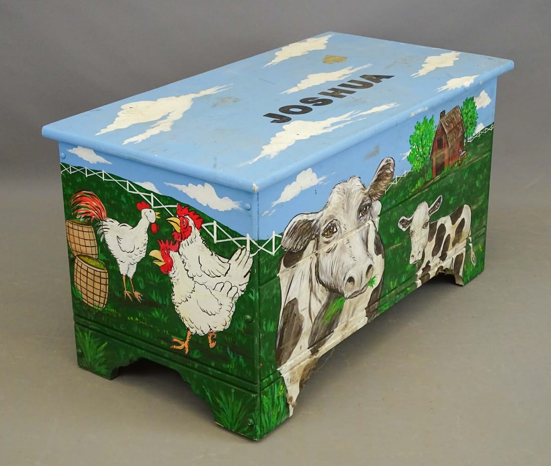 Trunk: Painted trunk. As found. 34 1/2" x 18" x 19 1/2".