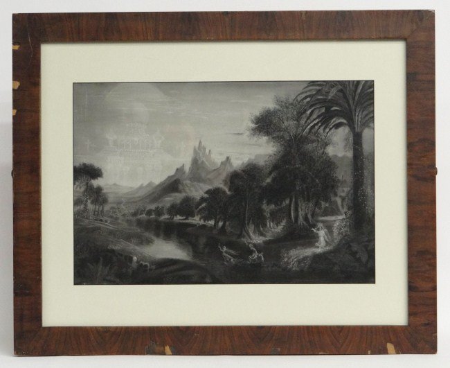 19th c. Sandpaper Drawing: 19th c. Hudson River School sandpaper drawing. Sight 15" x 22 1/2".