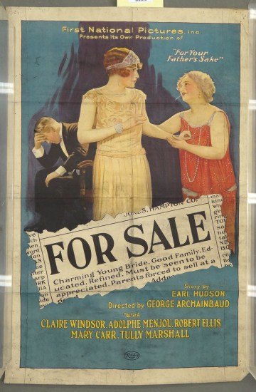 Vintage Movie Poster: Vintage movie poster "For Sale.....Story By Earl Hudson Directed By George Archainbaud...". 27" x 40".
