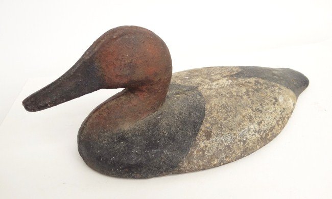 Cast Iron Decoy: Cast iron wing duck "Red Head", painted decoy. 14" Length 5" Ht.