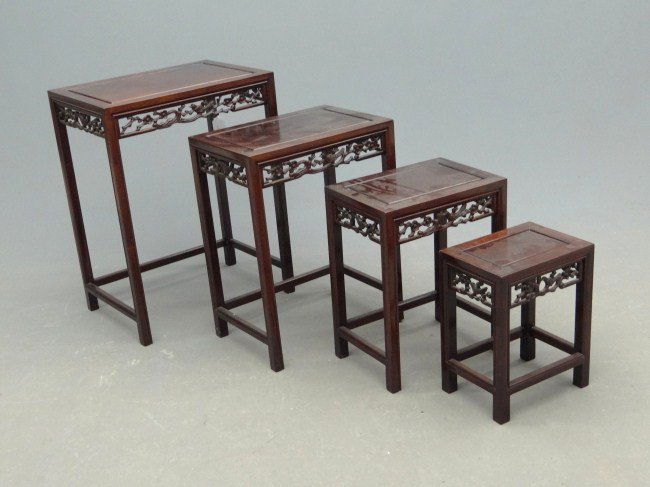 Asian Nesting Tables: Set of four Asian nesting tables. Ranging from 11" W 14" Ht. to 20" W 26" Ht.