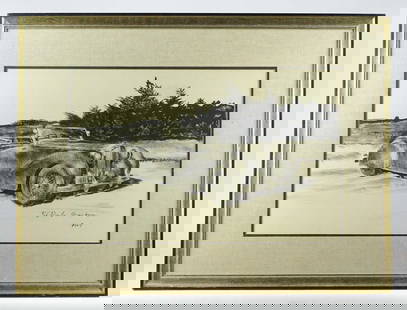 Original Automobile Artwork: Original automobile artwork. Ink drawing on paper. Signed indistinctly LRC. Sight 13" x 19 1/2", overall 20 3/4" x 28".