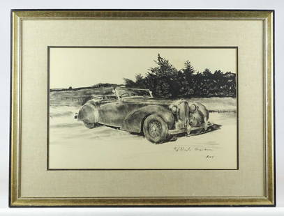 Original Automobile Artwork: Original automobile artwork. Ink drawing on paper. Signed indistinctly LRC. Sight 13" x 19 1/2", overall 20 3/4" x 28".