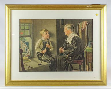 John George Brown (1831-1913): John George Brown (1831-1913), "Sharing Stories with Grandma", watercolor on paper, signed and dated 1907. Sight 17 1/2" x 23 1/2", overall 26" x 32 1/2".