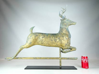 Leaping Stag Weathervane: Leaping stag copper weathervane. Comes with base. 29" x 26".