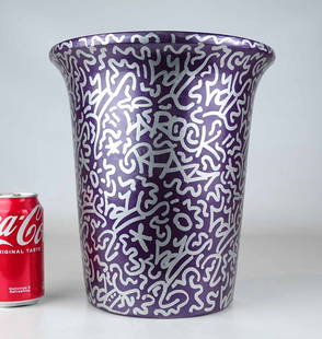 Angel Ortiz (b. 1967): Angel Ortiz (also known as LAII, b. 1967), graffiti vase. 10" D., 11 1/2" Ht..