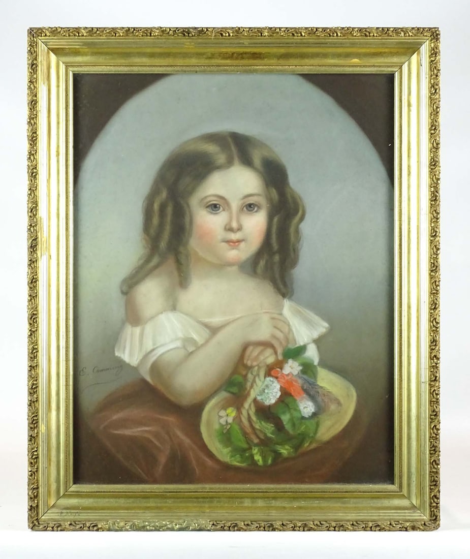 Painting: 19th c. Pastel Portrait of Little Girl (1 of 6)