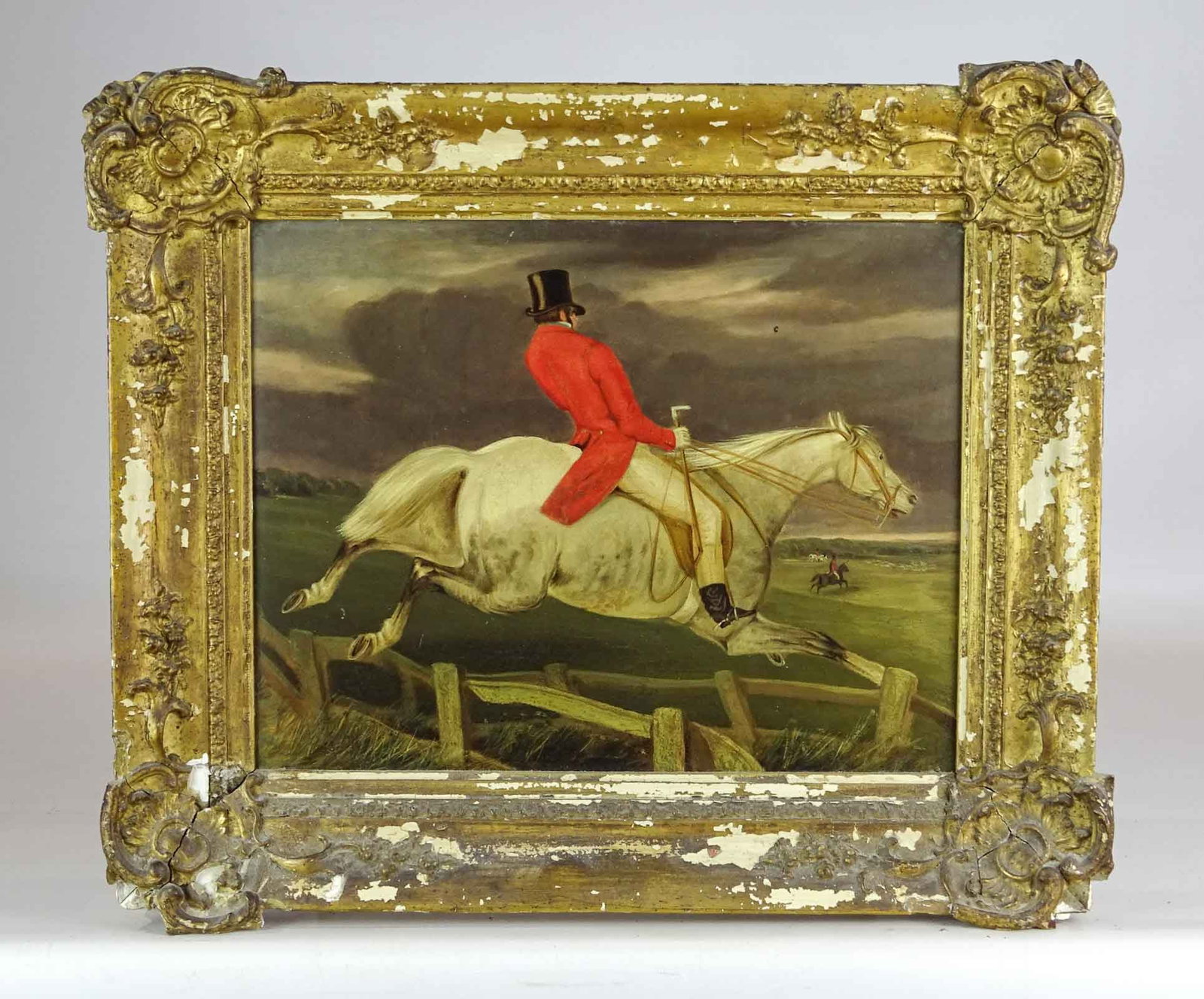 Painting: 19th c. English School, Horse and Jockey: Painting: 19th c. English School, horse and jockey. Oil on panel. Sight 10" x 13 1/2", overall 16" x 19". Provenance: The Edward Herrmann Estate, Salisbury Connecticut.