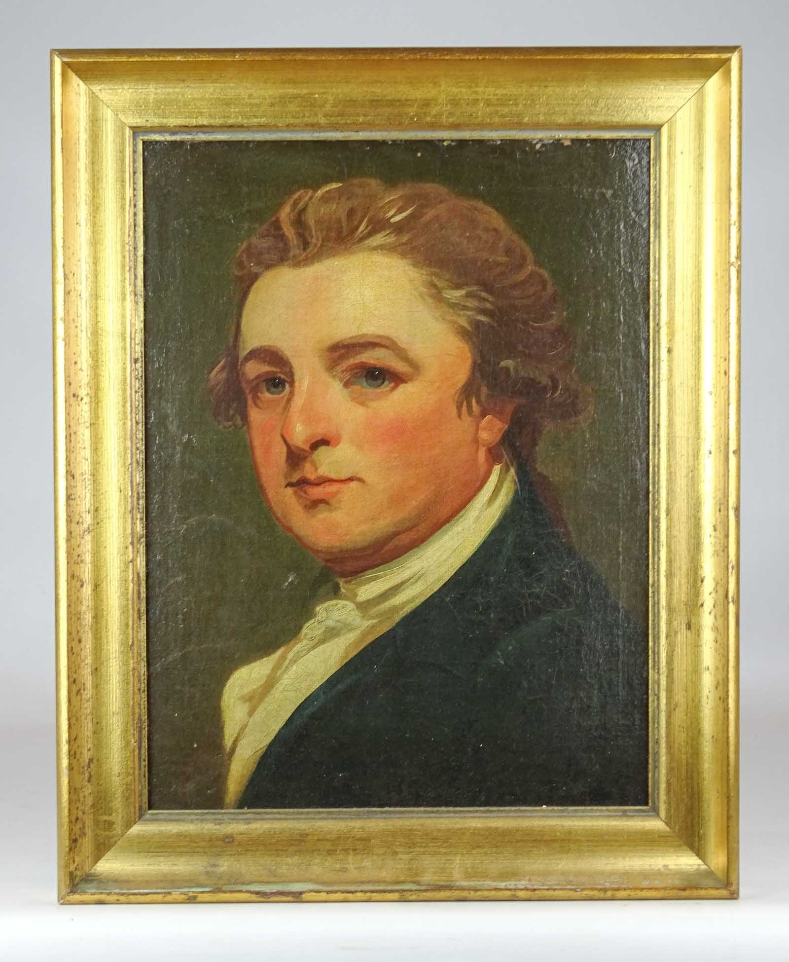 Painting: 19th c. English School, Portrait: Painting: 19th c. English School, portrait of a gentleman. Oil on canvas. 17" x 13", overall 21" x 17". Marked verso Mr. Tomsall. Provenance: The Edward Herrmann Estate, Salisbury Connecticut.