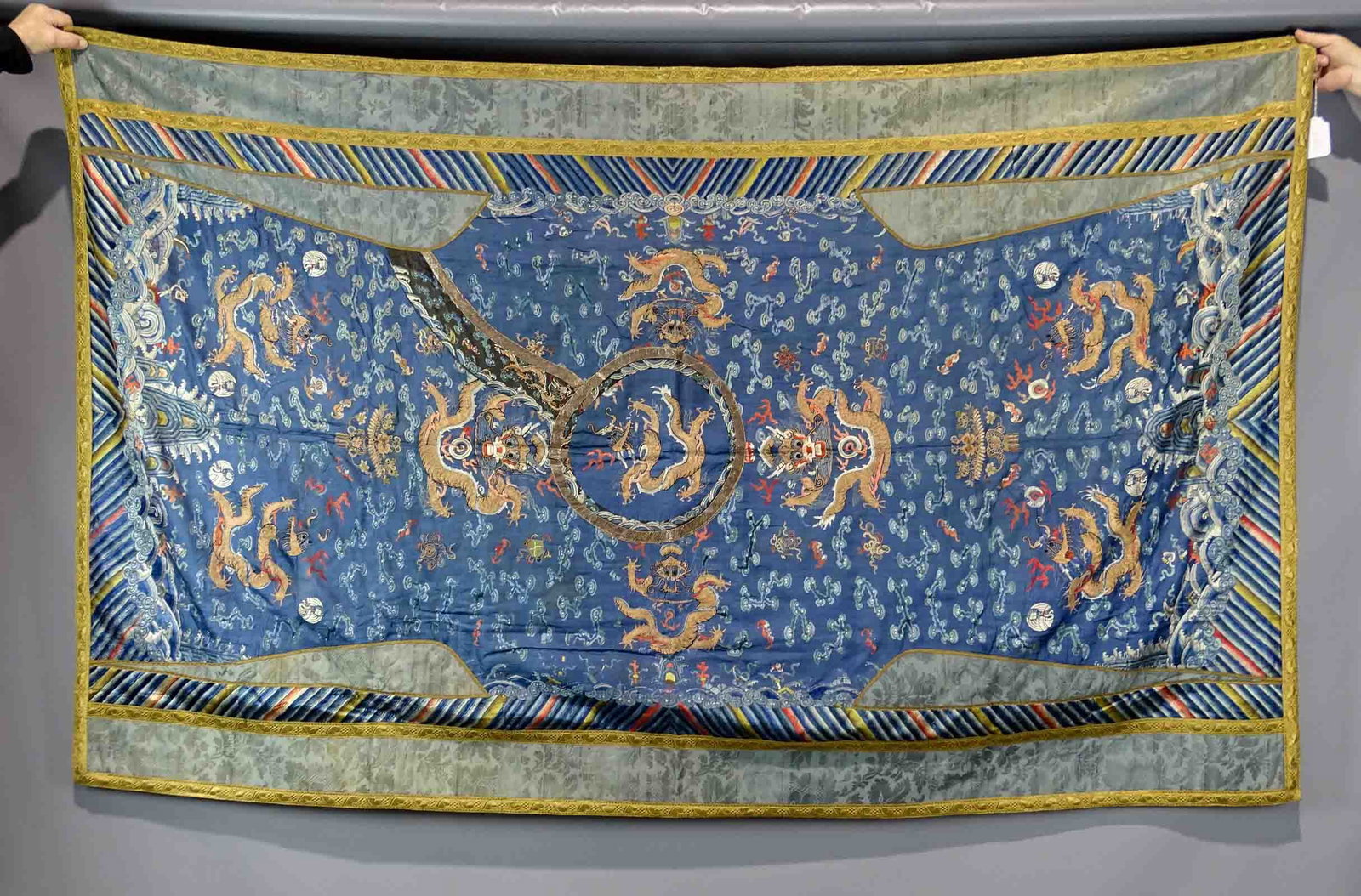 Silk Weaving: Antique Asian silk weaving. 87" x 53 1/2".