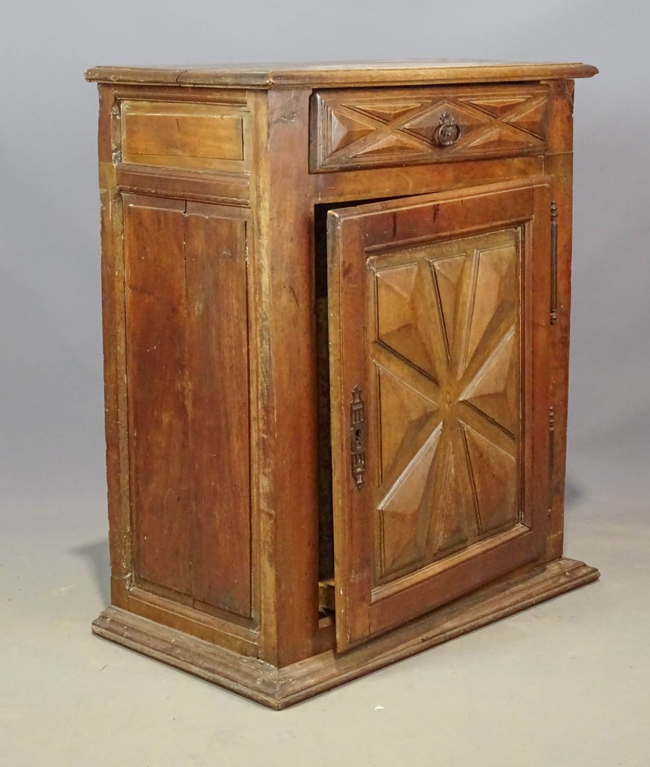 French Walnut Louis XIII Buffet: French walnut Louis XIII buffet. Restorations. 30" x 16 1/2" x 37 1/2" Ht..